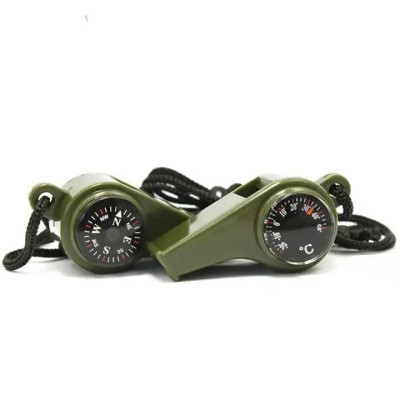 Set 2 fluiere 3 in 1 DEPOX&amp;reg; cu busola si termometru , 6 cm , verde foto