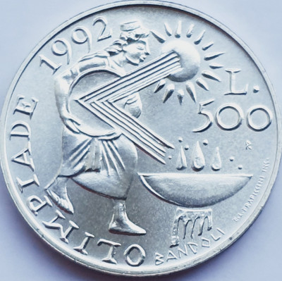 720 San Marino 500 Lire 1991 Barcelona Olympics 1992 km 271 UNC argint foto