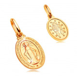 Cumpara ieftin Pandantiv din aur galben de 14K - plăcuță ovală cu simbol Fecioara Maria