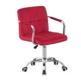 Scaun de birou si conferinta, tapiterie catifea rosie, manere cromate, inaltime reglabila 78-90 cm, roti pivotante