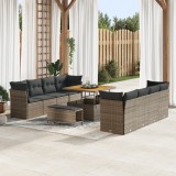 Set de canapea de grădină vidaXL cu 11 piese și perne gri din ratan poli și acacia, Set de dining de grădină vidaXL cu 3 piese și perne gri din ratan