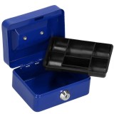 Caseta pentru bani tip cutie de valori, compartimentanta, cu cheie, metal, 12.5x9.5x6.5cm, albastru Household NewTrend
