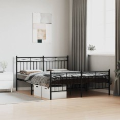 Cadru pat fără saltea, cu tăblie picioare negru 160x200cm metal