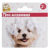 Fundite cu Elastic pentru C&acirc;ini, 4 cm, Set 2 buc, Albe cu Dantelă și Mărgea, CMCLASS