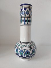 Vaza ceramica traditionala tunisiana / Tunisia, pictata manual decor cu albastru si verde, 31cm inaltime foto