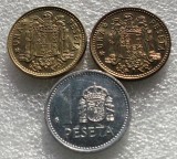 P1. Spania lot set 3 x 1 peseta 1966 (1972) 1975 (1978) 1988 - stare foarte buna **