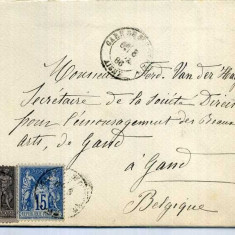 France 1886 Postal History Rare Cover Aisne to Gand Belgium D.579