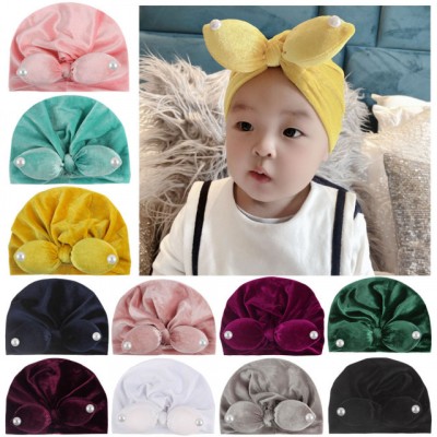 Caciulita tip turban din catifea cu perlute (Marime Disponibila: 6-9 luni foto