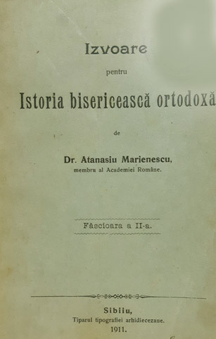 Marienescu, Izvoare pentru Istoria bisericeasca,Sibiu, 1911