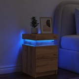 Noptiera Gossi cu LED, Stejar Artizanal, 35x39x55 cm, Lemn Prelucrat, Sertar, Design Elegant