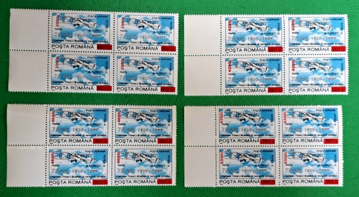 TIMBRE ROM&Acirc;NIA MNH LP 1528/2000-75 ani &icirc;nființarea C.F.R.N.A.-supratipar bloc de 4