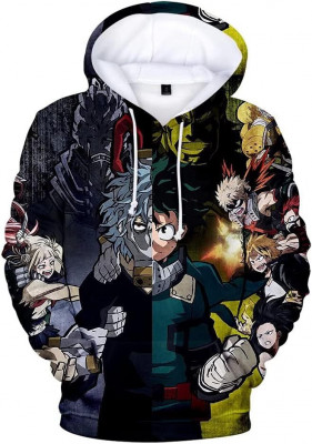 No Hero Academia Hoodie 3D imprimat cu glugă pulover pulover verde negru Larg foto