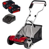 Einhell GE-HM 18/38 PXC + Twinpack + 4514095 - Masina de tuns iarba 38 cm 45 l + Set 2 acumulatori si incarcator Li-Ion 18 V 4 Ah