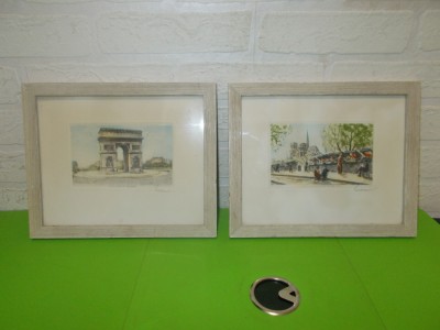 SCENE din PARIS - doua LITOGRAFII COLOR , tablou foto