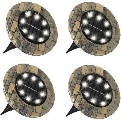 Set 4 lampi solare cu aspect de piatra cu 8 LED-uri si senzor de lumina foto