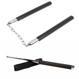 Cumpara ieftin Set Autoaparare: Nunceag 31cm + Baston Telescopic 65cm, Otel, Negru, ideallstore - Extensibil, Husa Curea