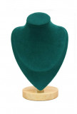 Cumpara ieftin Bust Prezentare Bijuterii Verde Inchis Catifea, 23cm, Watchbox - Suport Elegant Expozare Coliere, Lantisore
