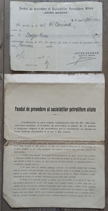 Documente Fondul de Prevedere al Societatilor Petrolifere Aliate Astra Romana 1914