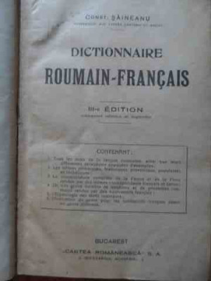 Dictionnaire Roumain-francais Iii-e Edition - Const. Saineanu ,523689 foto