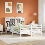 vidaXL Pat cu bibliotecă fără saltea, alb, 160x200 cm, lemn masiv pin 3321943