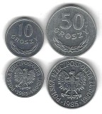 POLONIA Lot Nr 5 / 2 buc - 10 + 50 GROSZY 1985