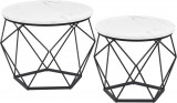 Set 2 masute de cafea Vasagle Geometric Round, &Oslash;50 x 40 cm, PAL/otel, alb/negru