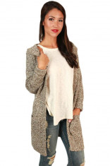 BL997-14 Cardigan tricotat, accesorizat cu buzunare si gluga foto