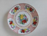 Farfurie portelan chinezesc, vintage, anii 70, Made in China, decor cu fructe exotice, 18cm diametru x 2cm inaltime