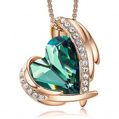 Colier MBrands Placat cu Aur Rodiat cu Pandantiv cristal austria, forma inima - Verde