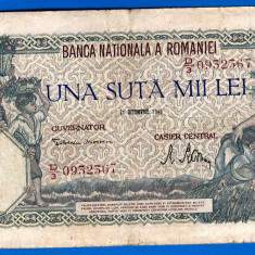 (20) BANCNOTA ROMANIA - 100.000 LEI 1946 (21 OCTOMBRIE 1946), FILIGRAN ORIZONTAL