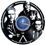 Ceas de perete decorativ realizat din disc de vinil, Model Stargate SG1 Serial Sci Fi Portretele Echipei, Negru, 30 cm