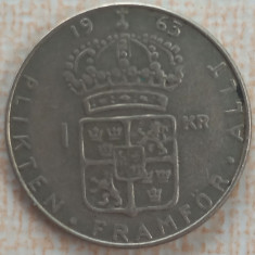 (A514) MONEDA DIN ARGINT SUEDIA - 1 KRONA 1963, LIT. U, REGELE GUSTAF VI ADOLF