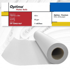 Rola Plotter A0++, 80gr, 1067mm X 50m, Optima - Premium