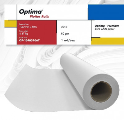 Rola Plotter A0++, 80gr, 1067mm X 50m, Optima - Premium foto