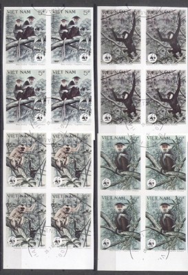 Vietnam 1987 Monkeys, 4 imperf. set in block, used T.385 foto