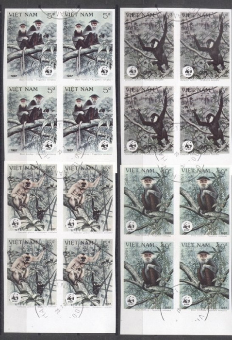 Vietnam 1987 Monkeys, 4 imperf. set in block, used T.385