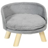 PawHut Canapea Rotundă pentru C&acirc;ini din Țesătură de Pluș și Lemn cu Pernă Suplimentară din Bumbac, &Oslash;40,5x33 cm, Gri | Aosom Romania