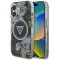 Husa iPhone 16 originala Guess IML Metal Glitter Flowers Triangle MagSafe, negru, GUHMP16SHFLPEDK