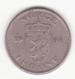 Norvegia 1 coroană 1956 -Haakon VII ., Europa, Cupru-Nichel