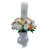 Lumanare pentru Nunta sau Botez, Personalizabila cu nume si data, trandafiri sapun si frunze real touch, Eventissimi, 40 cm, Multicolor