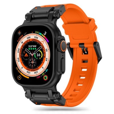Curea pentru Apple Watch 1/2/3/4/5/6/7/8/9/SE/SE 2/Ultra/Ultra 2 (42/44/45/49mm) - Techsuit Watchband (W064) - Titanium Black Orange foto
