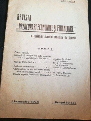 Revista Preocupari economice si financiare an I nr. 1/1938 Academia Comerciala foto