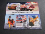 Guineea-Bissau 2021 Bloc de Timbre Poștale &ndash; &bdquo;Transporturi Speciale&rdquo;, Avioane de Salvare, Ambulanță, Autospecială de Pompieri, Stampilat