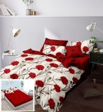 Lenjerie Pat Bumbac cu Elastic 6 Piese Imprimeu Rosu 180x200 cm (potrivit si pt 200x200) Husa pilota inclusa