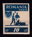 ROMANIA 1946 LP 199 LP 200 O.S.P. NEDANTELAT 10 LEI ALBASTRU EROARE LIPSA INSCRIS FABRICA DE TIMBRE DREAPTA JOS STARE MNH