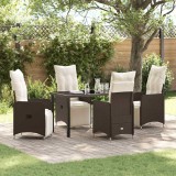 Cumpara ieftin Set de dining pentru grădină 5 piese cu perne, ratan sintetic maro