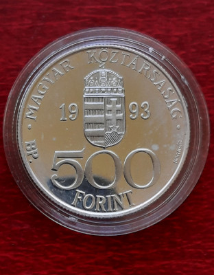 Moneda comemorativa de argint 925 - 500 Forint &amp;quot;ECU&amp;quot;, Ungaria 1993 - A 3523 foto