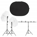 Kit studio foto cu set de lumini si ecran de fundal GartenMobel Dekor, vidaXL