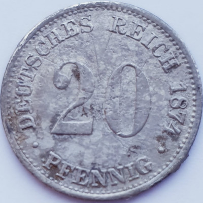 337 Germania 20 pfennig 1874 Wilhelm I (type 1 - large shield) km 5 argint foto