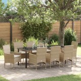 Set de dining din 9 piese pentru grădină de la , cu perne bej din rattan poliesteric